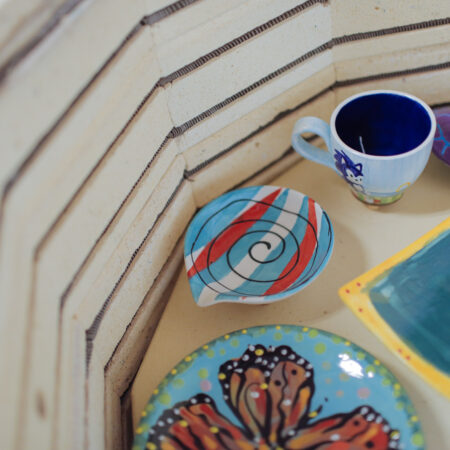 Ceramics created during a family activity in Roseville Petroglyph studio.